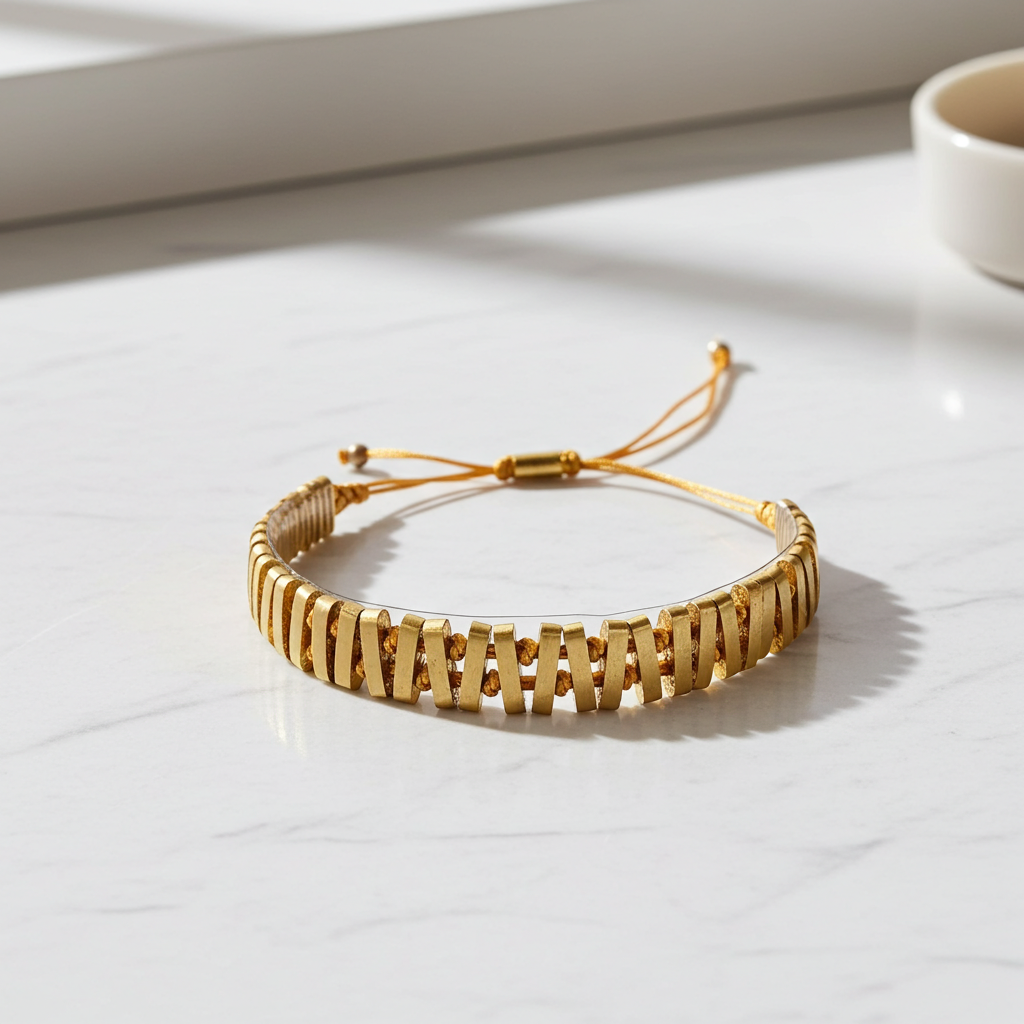 Elegantes Bronze-Armband "Meridian" | Gold & Beige | Handgefertigt & Verstellbar