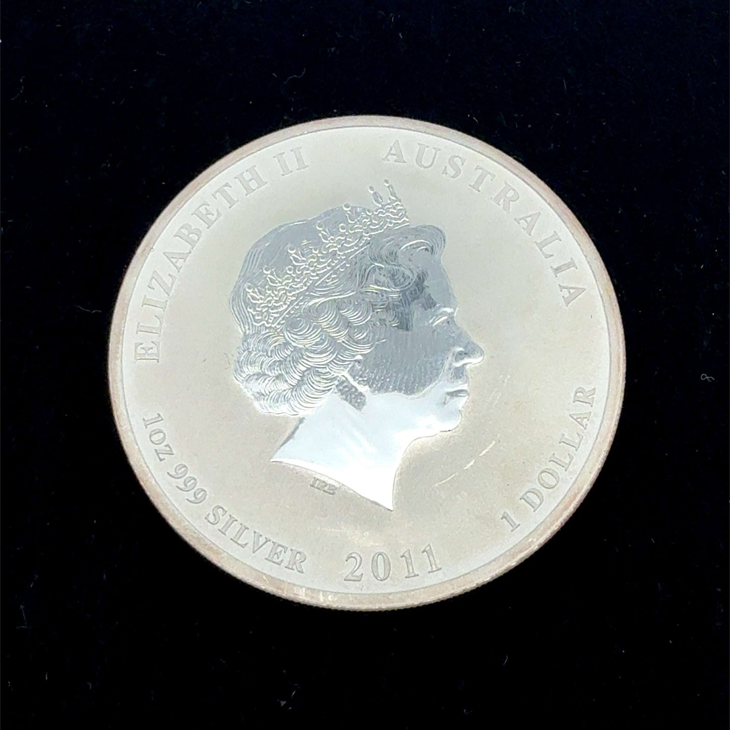 Australische 1-Dollar-Münze von Perth Mint, Year of the Rabbit, 1 Unze Silber, detailreiche Tiermotiva in Silber