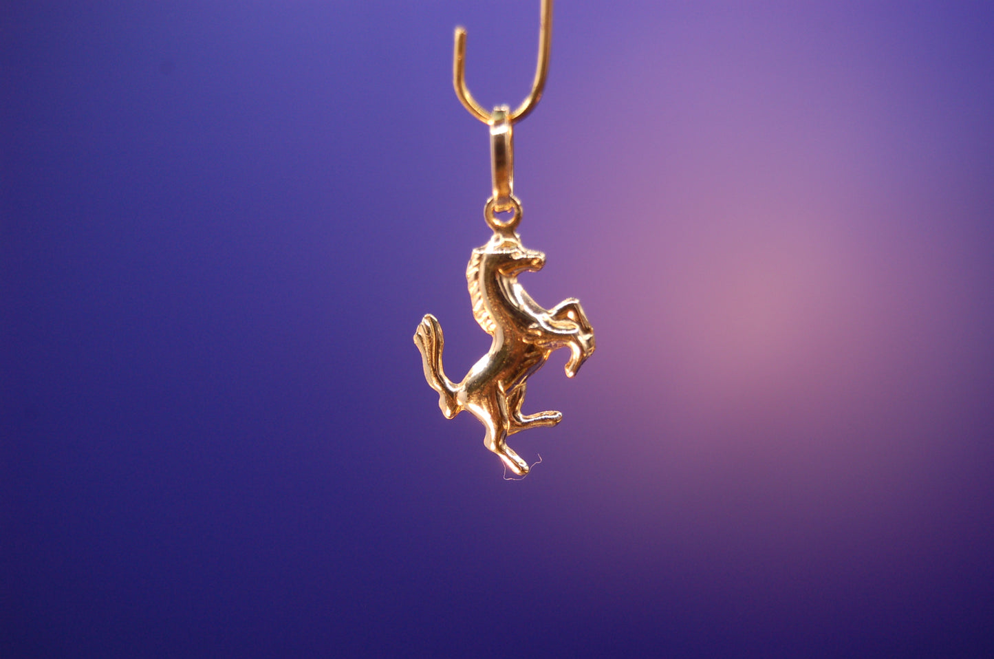 585er Gelbgold Pferde-Anhänger - Nahaufnahme des liebevollen Designs