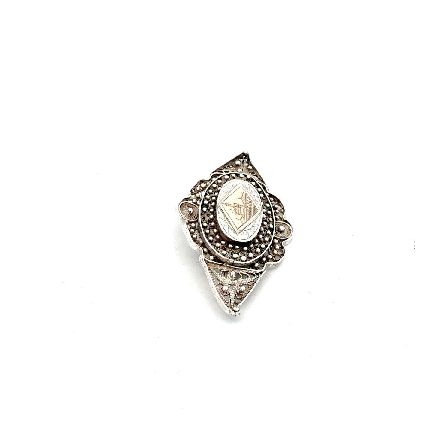 Sterling-Silber Brosche mit Moschee-Motiv von Juwelier Alen, detailreiche Schmuckbrosche für Damen und Herren