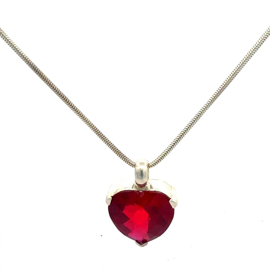 Sterlingsilber-Halskette mit rotem Herzanhänger und rotem Stein, elegante Schmuckkette von Juwelier Alen