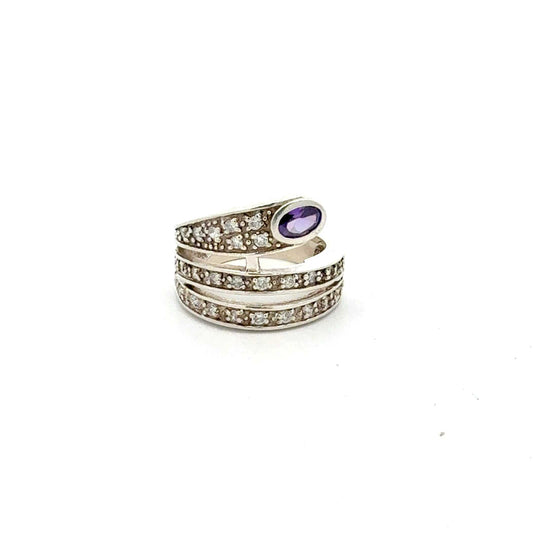 925er Silberring in Schlangenform mit Zirkonia und Amethyst – Juwelier Alen