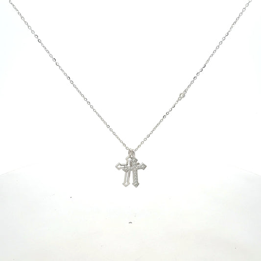 Silberkette 2,07 g – 925 – 46 cm – Zwei Kreuzanhänger Halskette Juwelier Alen