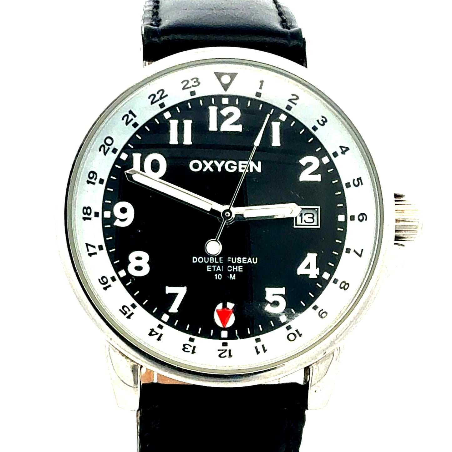 Oxygen O2 – Dual Time – Edelstahl/Leder – Quarz Uhr Juwelier Alen