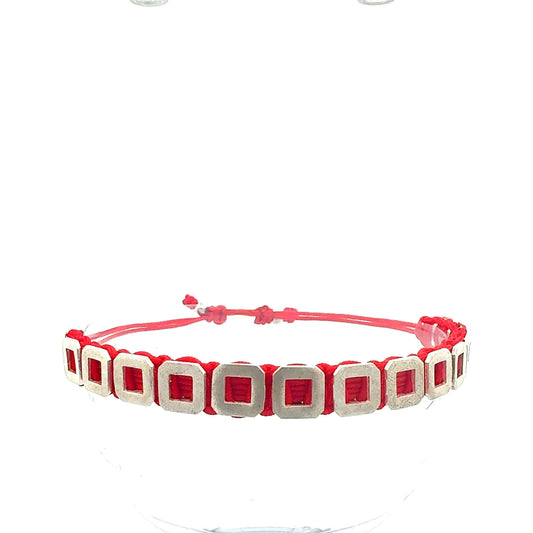 Handgefertigtes geometrisches Armband "Quadra" in Rot und Silber, verstellbar, von Juwelier Alen.
