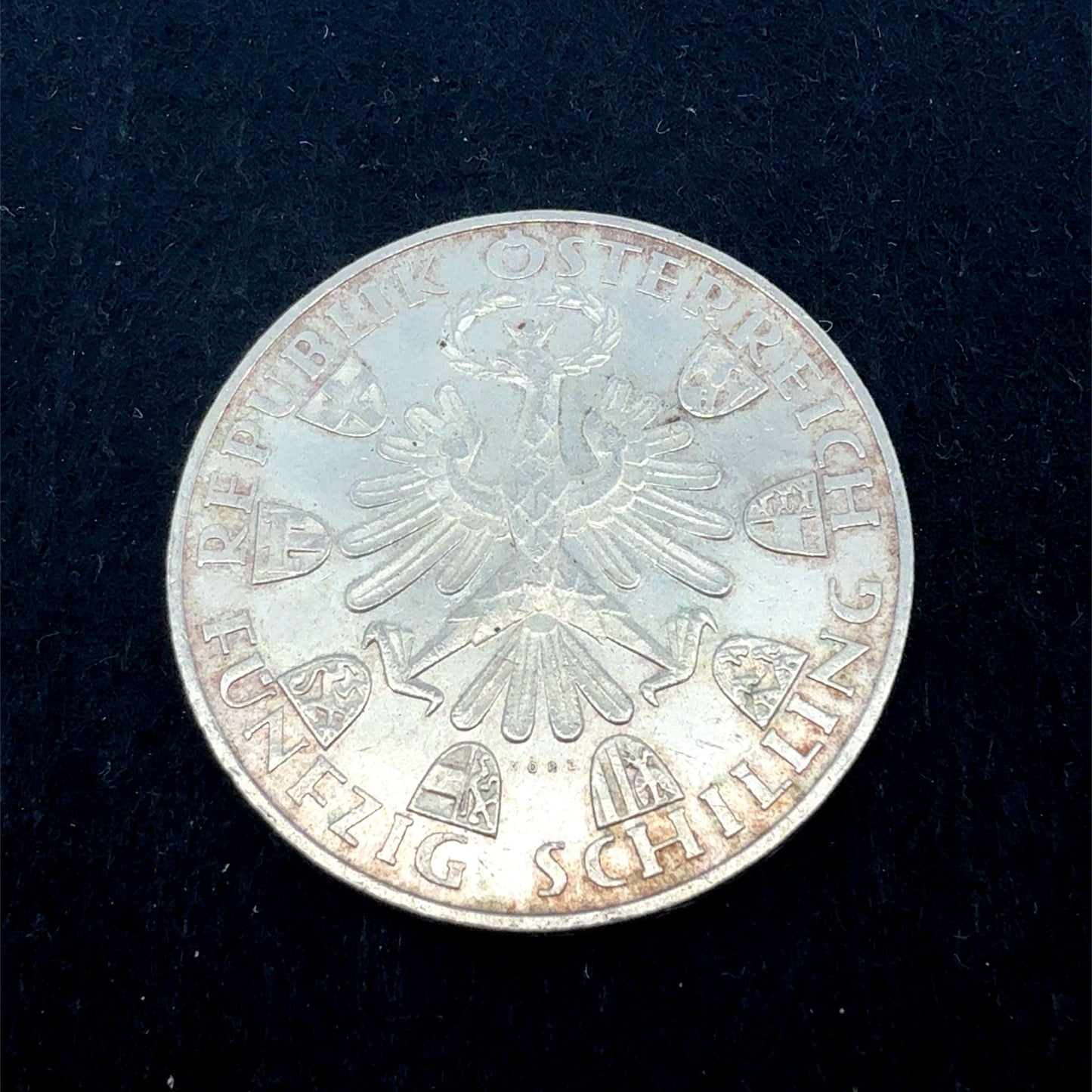 Österreich 50 Schilling Silber Gedenkmünze 1959, Münze Österreich, detailreiche Abbildung der Gedenkmünze aus Silber.