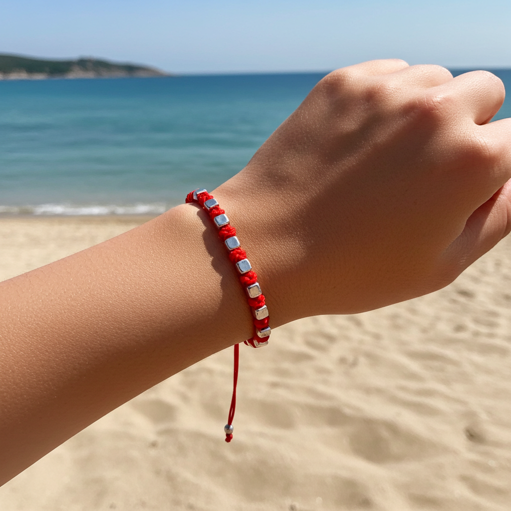 Würfel-Armband "Cubo" | Silber & Rot | Geometrisch & Handgefertigt