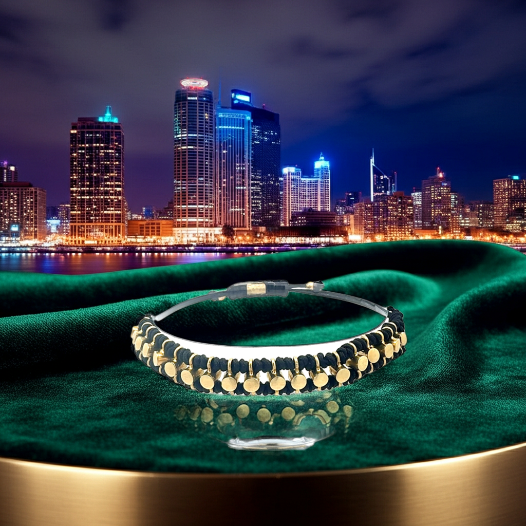 Handgeknüpftes Makramee-Armband "Aurelia" | Gold & Schwarz | Verstellbar