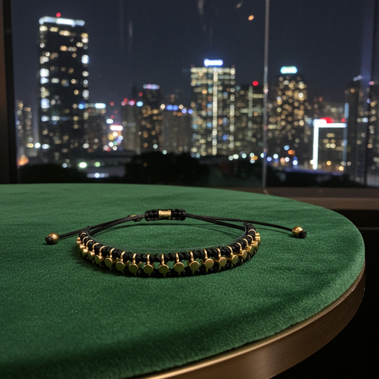 Handgeknüpftes Makramee-Armband "Aurelia" | Gold & Schwarz | Verstellbar