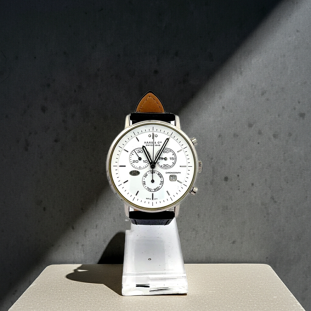 Haas & Cie Herren Chronograph | Swiss Made | Edelstahl | Lederarmband | Klassisch
