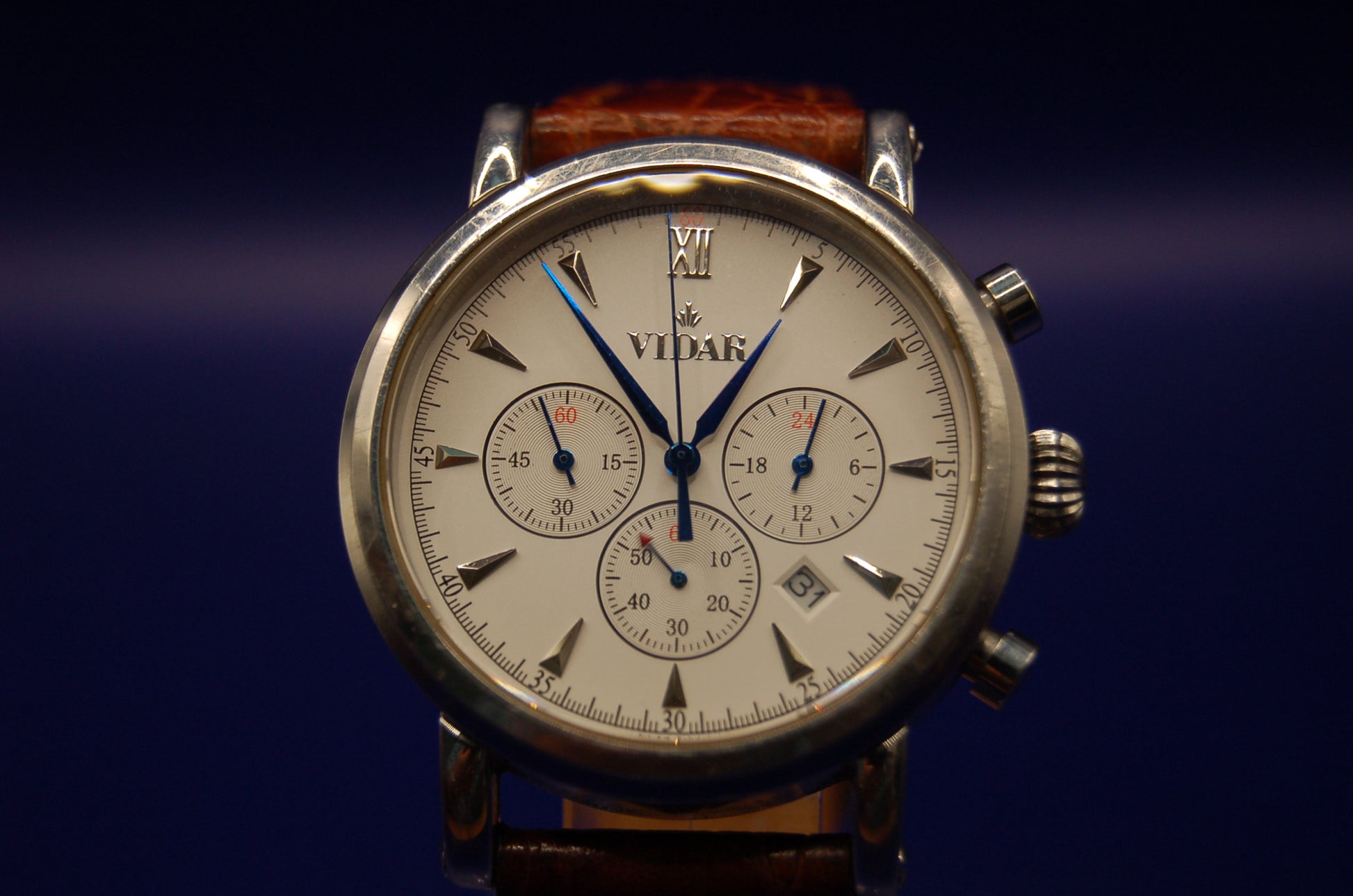 Vidar Armbanduhr – Schweizer Quarzwerk, Chronograph – neue Batterie Uhr Juwelier Alen