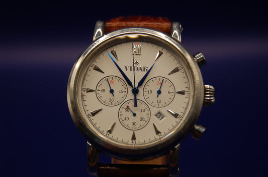 Vidar Armbanduhr – Schweizer Quarzwerk, Chronograph – neue Batterie Uhr Juwelier Alen