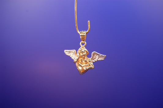 Engel-Anhänger aus 585 Gelb- und Weißgold - Frontansicht des Schutzengel-Schmucks
