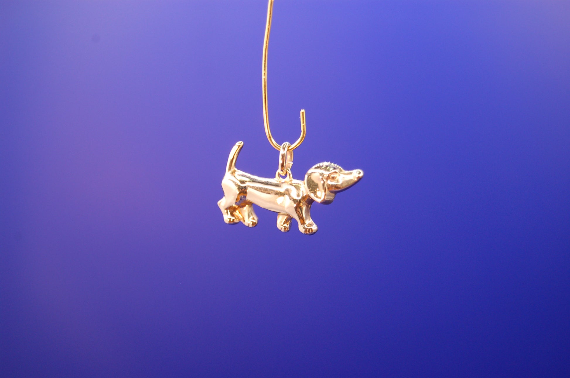 Dackel-Anhänger aus 585 Gelbgold - Frontansicht des Hunde-Schmuckstücks