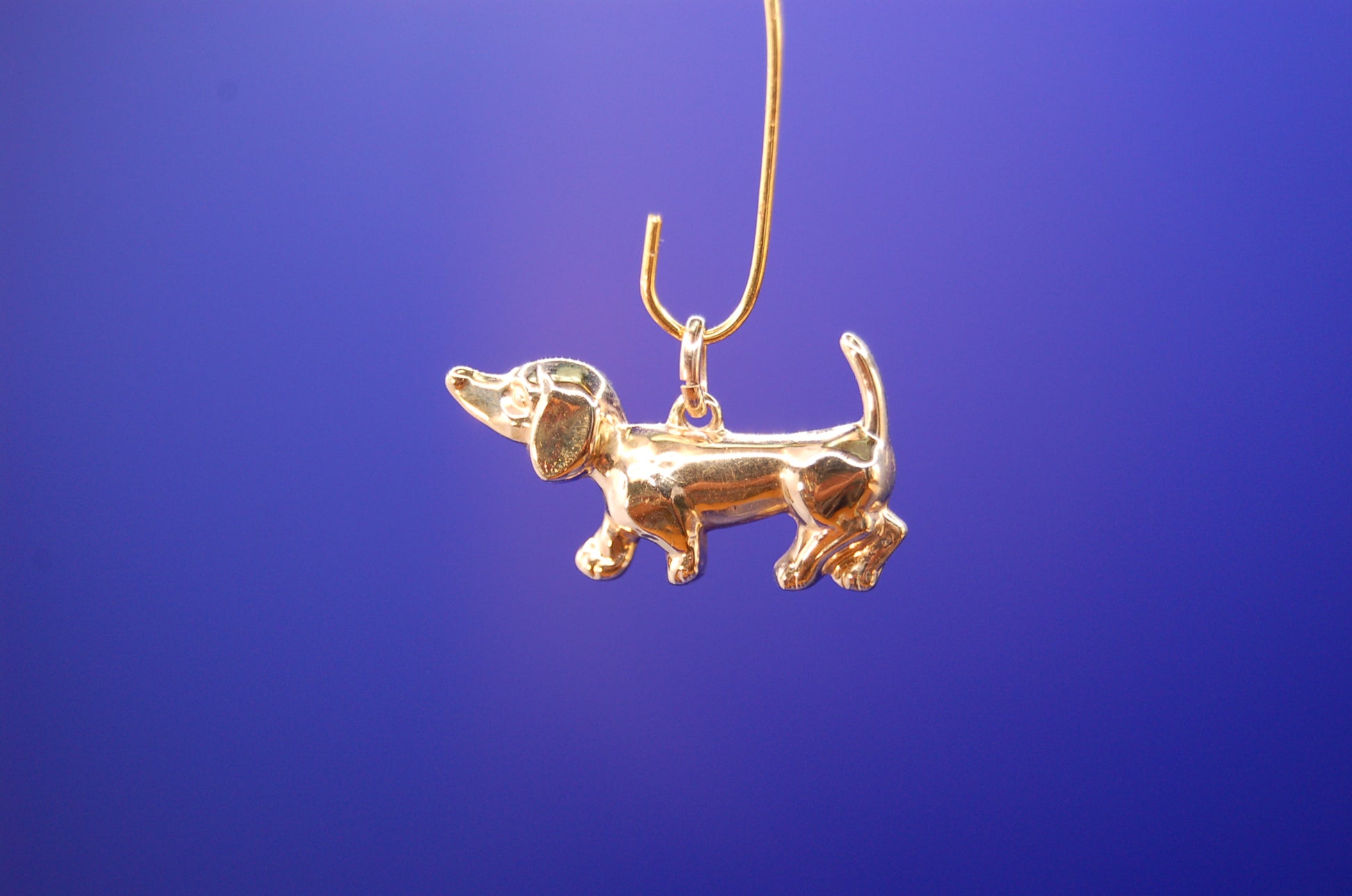 Dackel-Anhänger in Gold - Nahaufnahme der liebevollen Verarbeitung