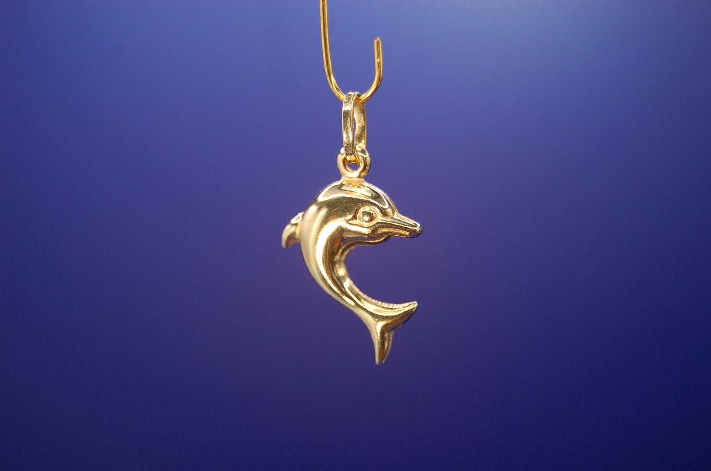 585er Gelbgold Delfin-Anhänger - Nahaufnahme des liebevollen Designs