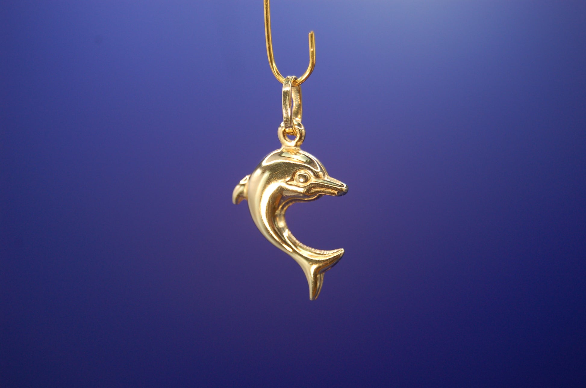 585er Gelbgold Delfin-Anhänger - Nahaufnahme des liebevollen Designs