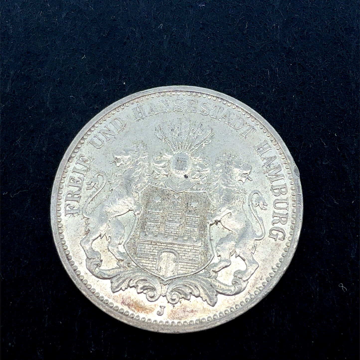 Historische 3 Mark Silbermünze – Freie und Hansestadt Hamburg 1911 J