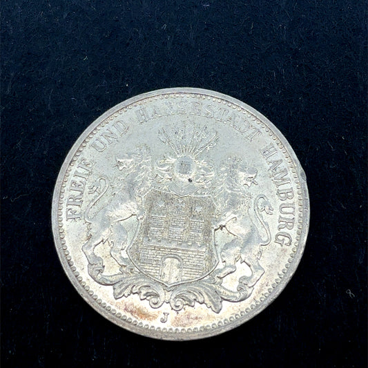 Historische 3 Mark Silbermünze – Freie und Hansestadt Hamburg 1911 J
