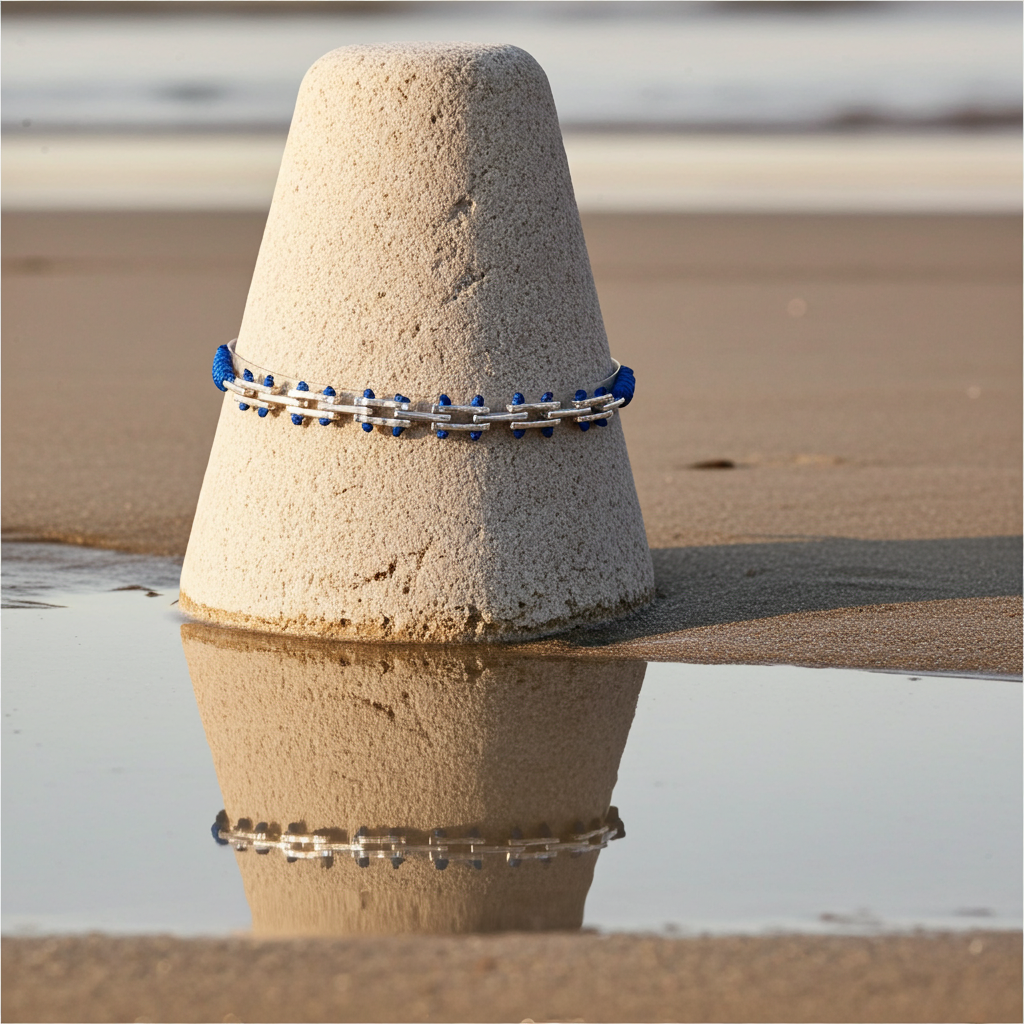 Modernes Glieder-Armband "Struktur" | Minimalistisch & Verstellbar | Silber-Schwarz oder Silber-Blau