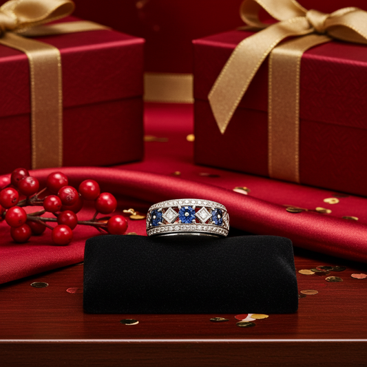 Ring 750 Weiß-/Gelbgold – Saphire & Diamanten – 5,43 g