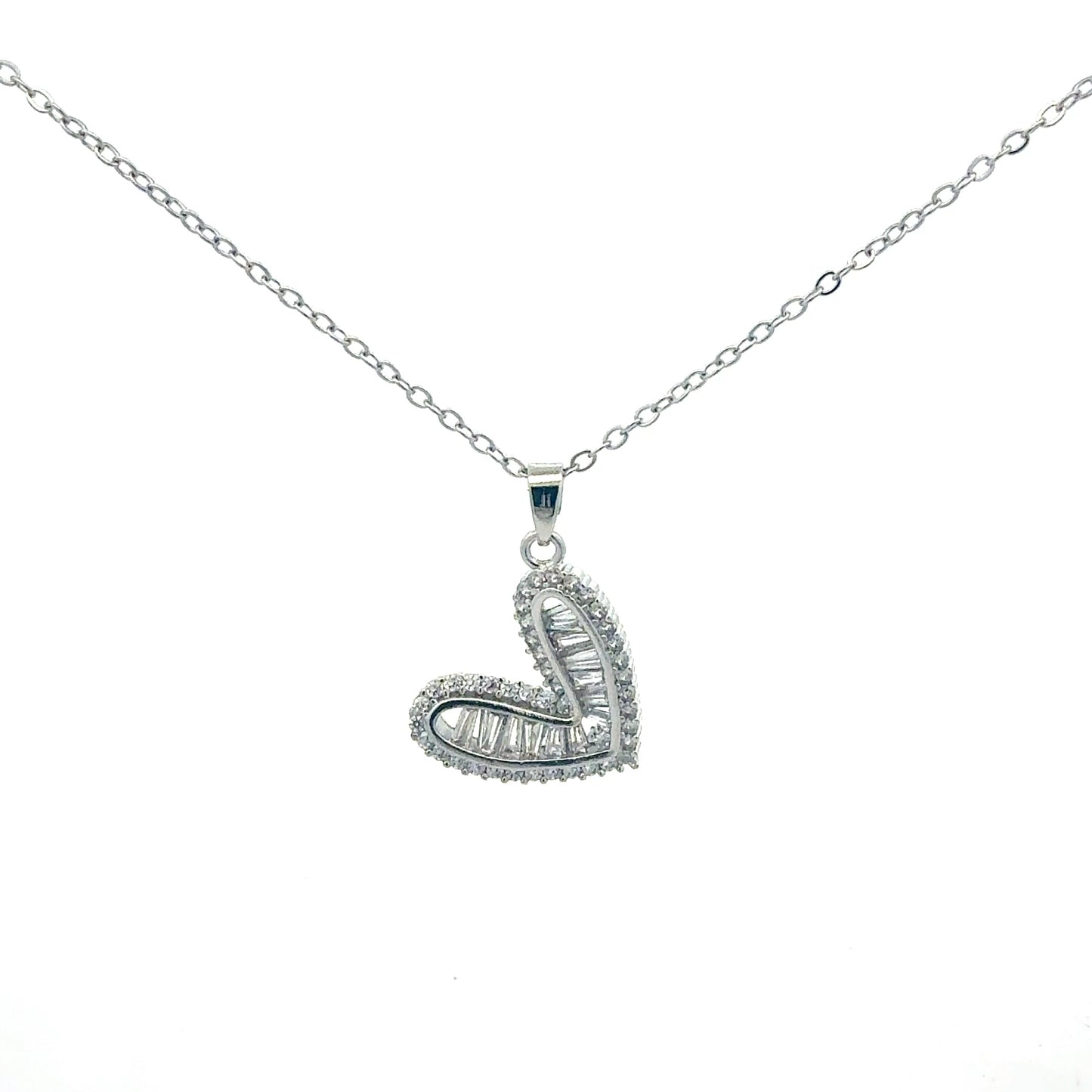 Edelstahl Kette mit Herz-Anhänger & Baguette-Zirkonia