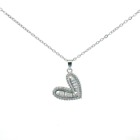 Edelstahl Kette mit Herz-Anhänger & Baguette-Zirkonia