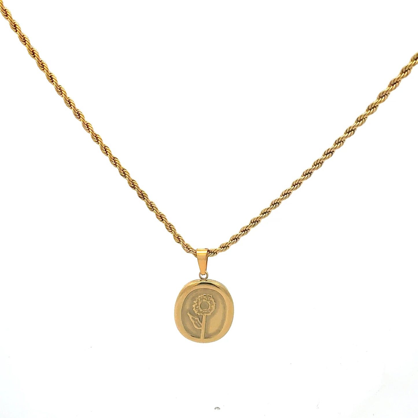 Edelstahlkette goldfarben vergoldet mit Blumen-Anhänger