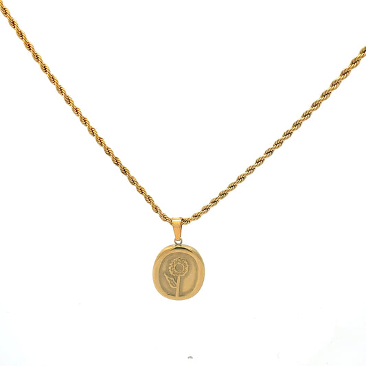 Edelstahlkette goldfarben vergoldet mit Blumen-Anhänger