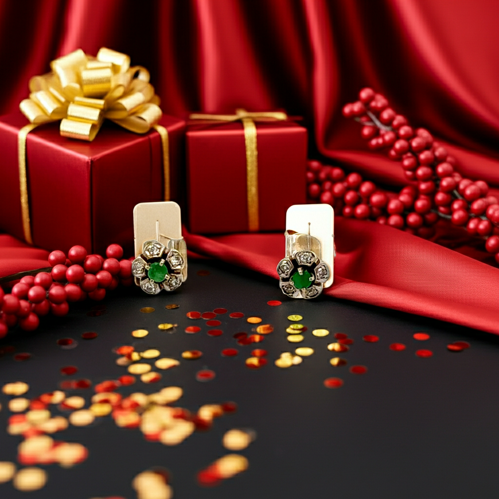 Ohrringe Gold/Weißgold 585 – Brillanten & Smaragde