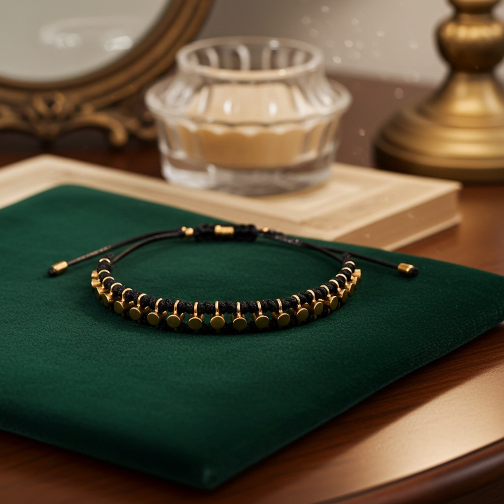 Handgeknüpftes Makramee-Armband "Aurelia" | Gold & Schwarz | Verstellbar