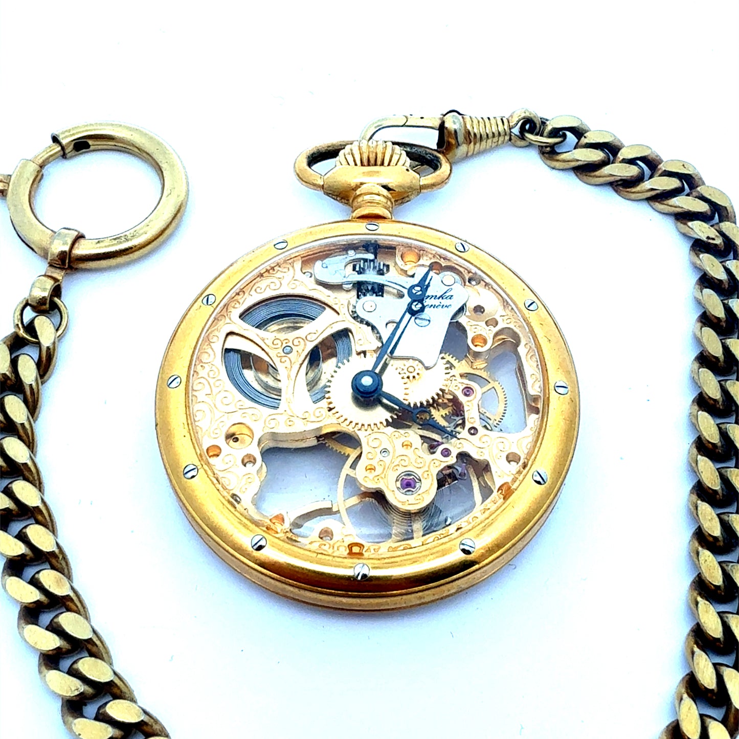 Exquisite EMKA Genève Doppel-Skelett-Taschenuhr