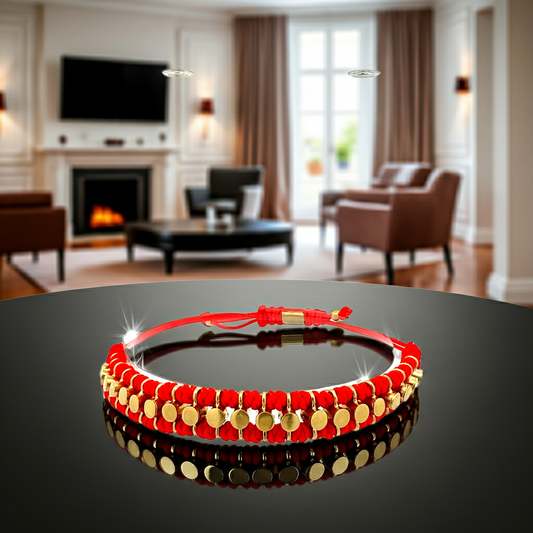 Statement-Armband "Aurelia" | Gold & Rot | Handgefertigt & Verstellbar