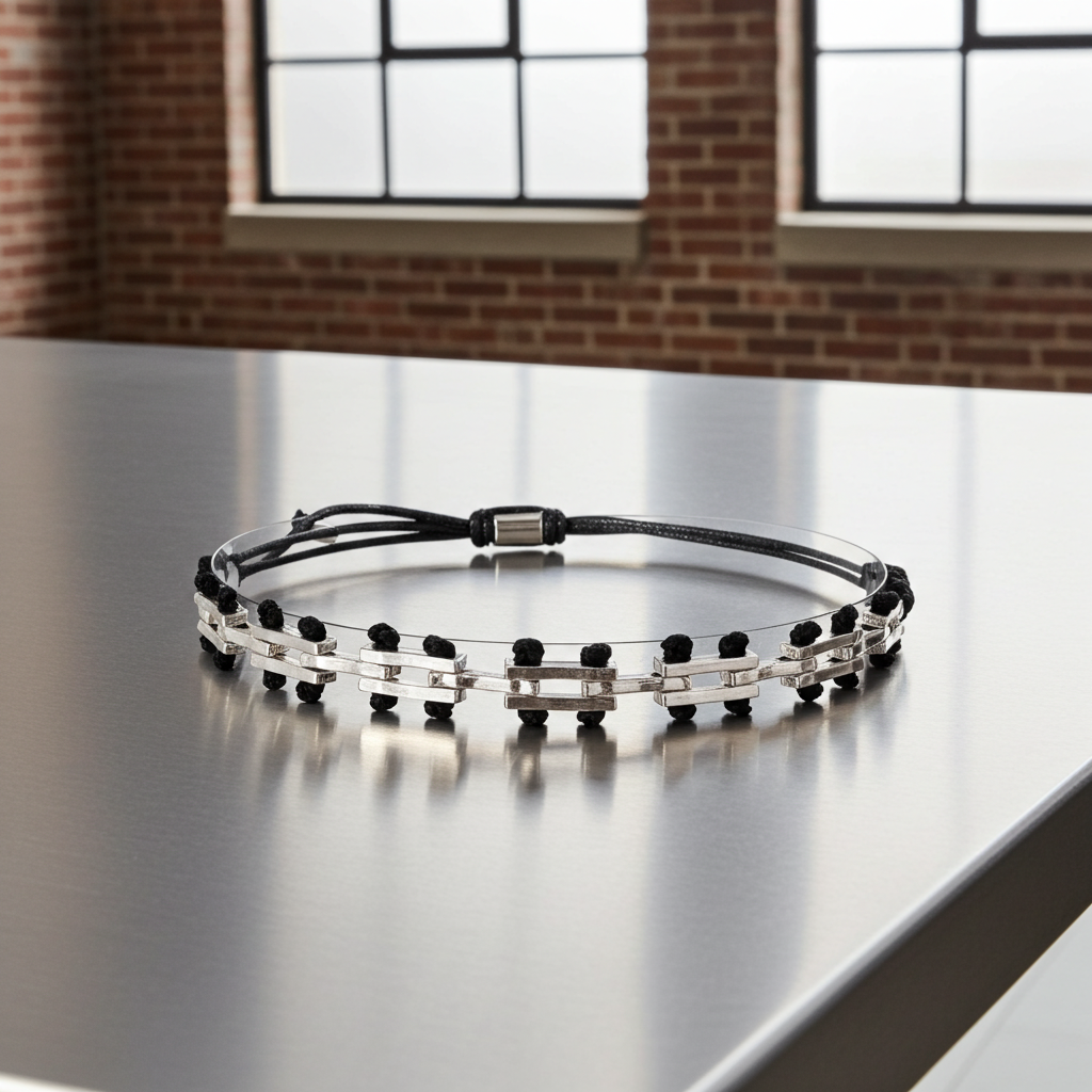 Modernes Glieder-Armband "Struktur" | Minimalistisch & Verstellbar | Silber-Schwarz oder Silber-Blau