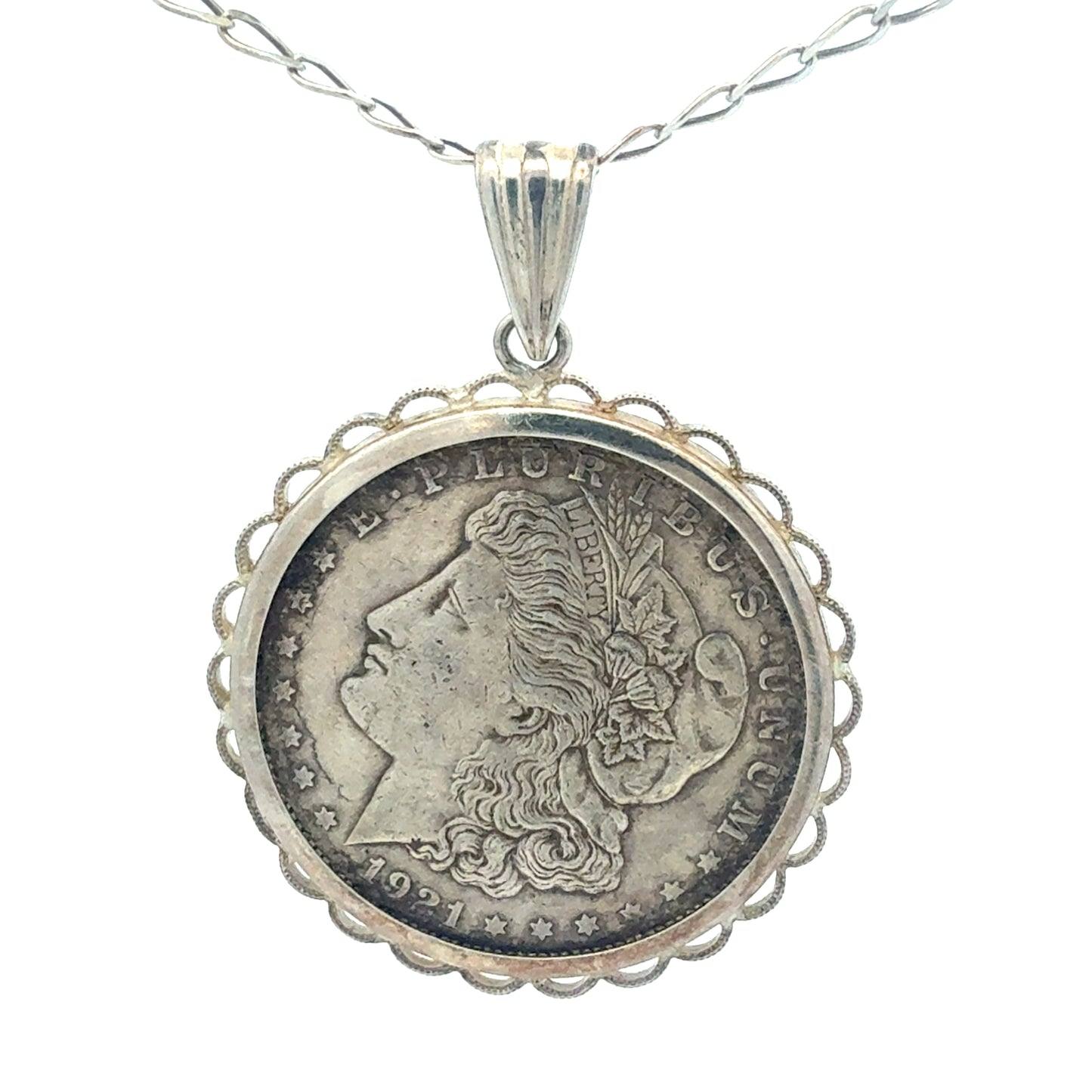 Dollar-Münzanhänger Silberkette 65 cm – Komplettansicht 