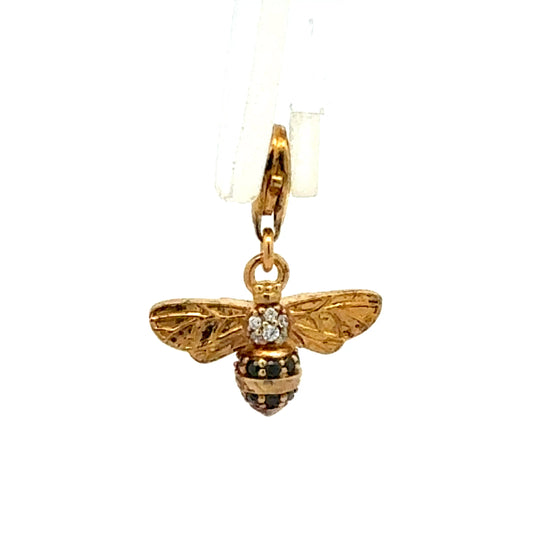 Bienen-Anhänger aus 925er Silber mit Vergoldung und schwarzem Onyx-Stein