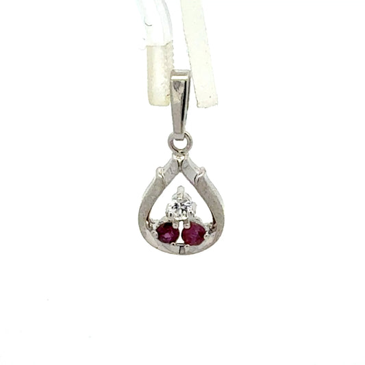 925er Silberanhänger mit Zirkonia und roten Steinen - Detailansicht der farbenfrohen Kombination