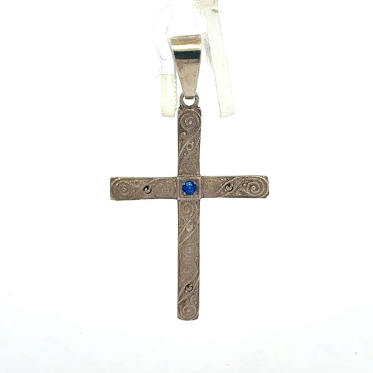 Anhänger Kreuz Silber 925 – 3,05 g mit synthetischem blauem Stein Anhänger Juwelier Alen
