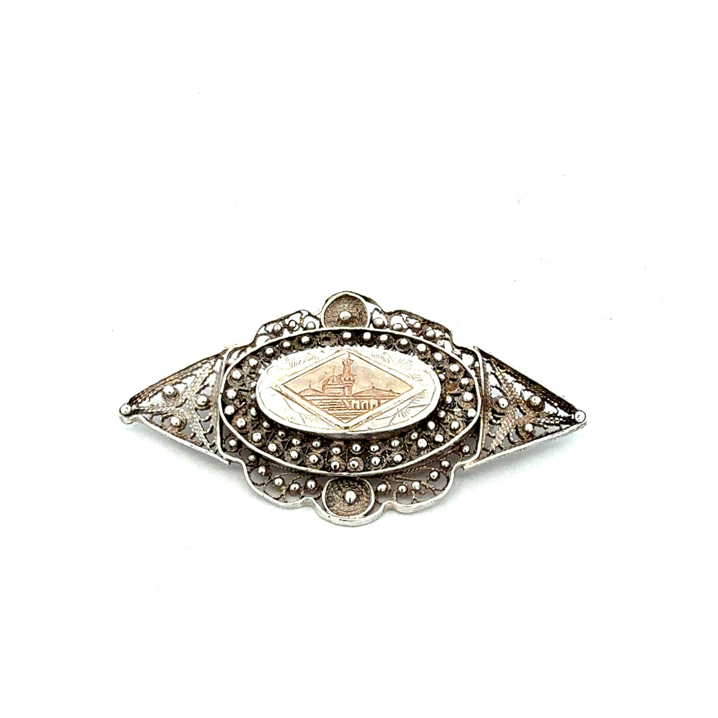 925er Sterlingsilber Moschee-Brosche - Gesamtansicht des bedeutungsvollen Schmuckstücks