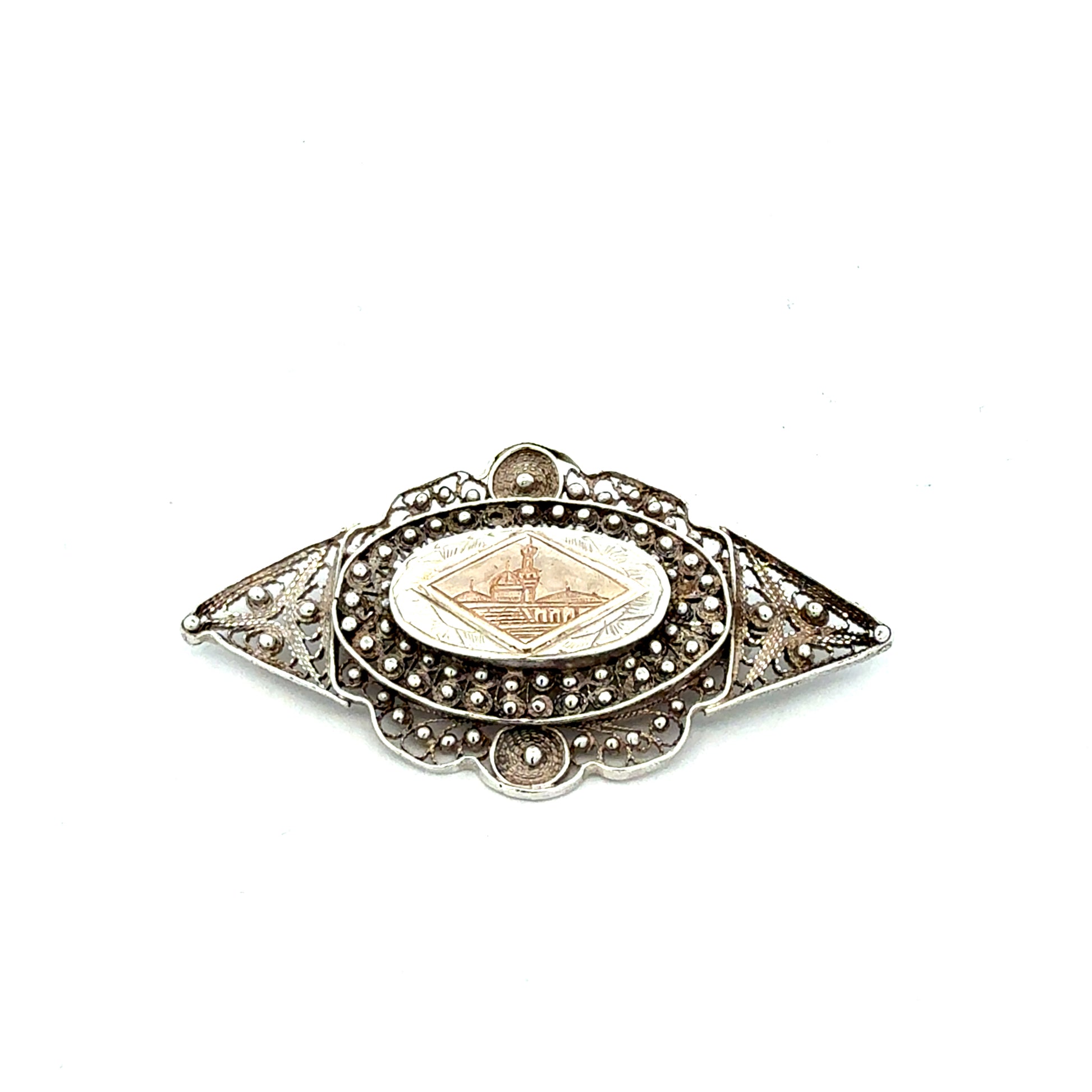 925er Sterlingsilber Moschee-Brosche - Gesamtansicht des bedeutungsvollen Schmuckstücks