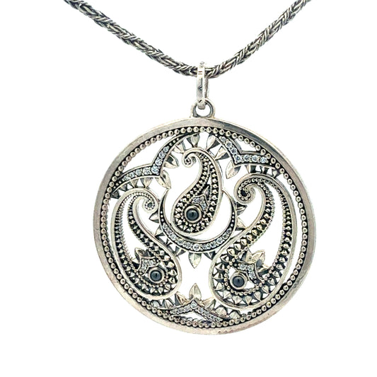 Silberkette 925 mit schwarzem Glasstein-Anhänger - Vorderansicht