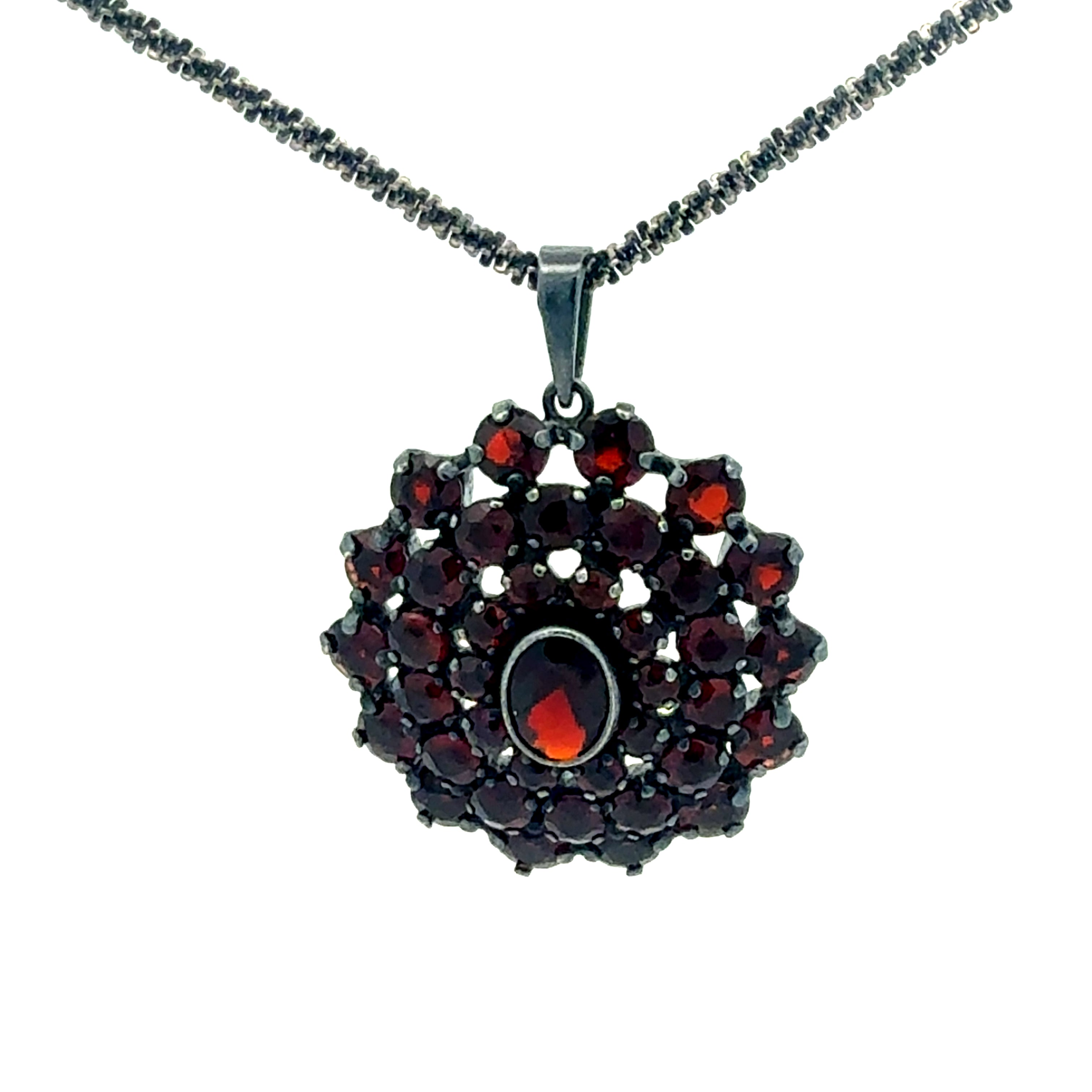Kette Silber 925 – 8 g, 45 cm, oxidiert mit Granat-Anhänger Anhänger Juwelier Alen