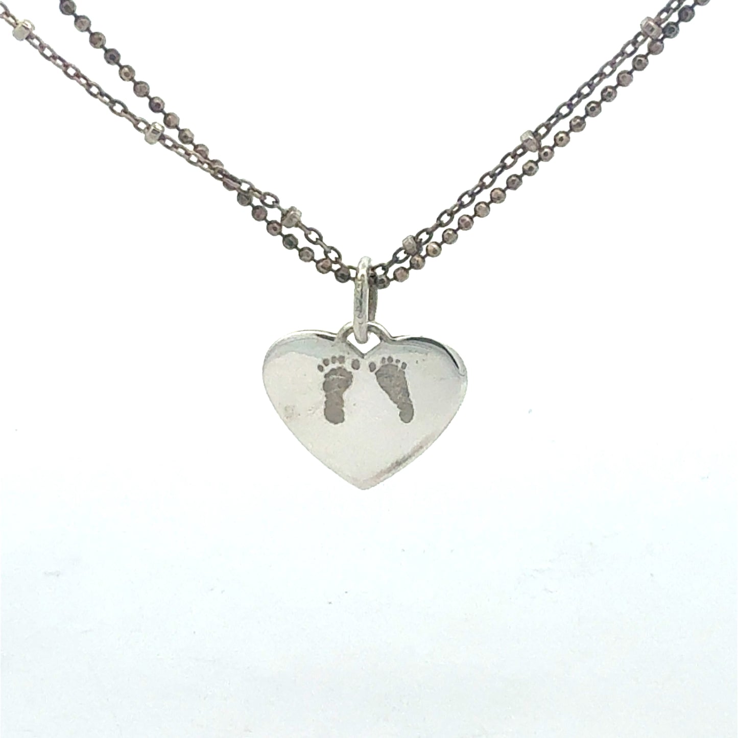 Silberkette 925 mit Herz-Anhänger und Fuß-Motiv, 47 cm Länge