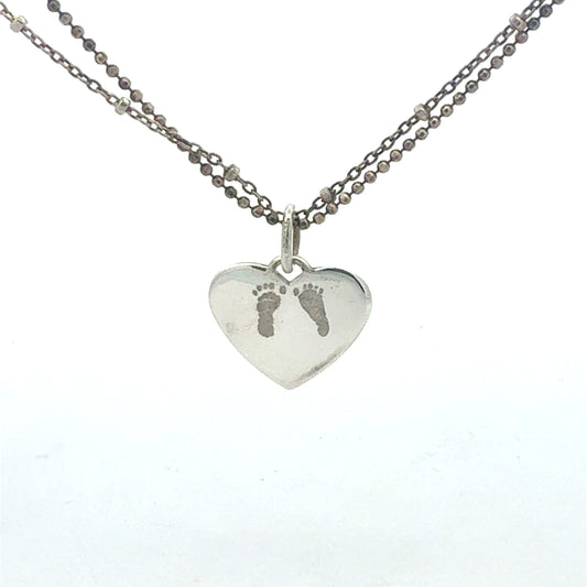 Silberkette 925 mit Herz-Anhänger und Fuß-Motiv, 47 cm Länge
