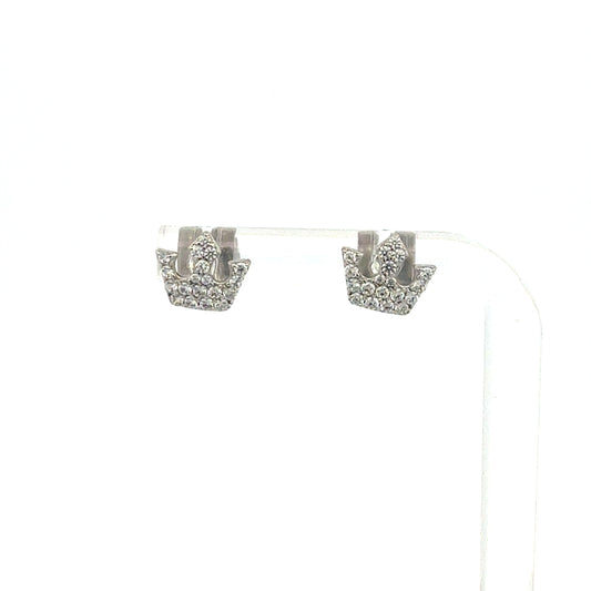 Krone Ohrringe aus 925 Sterling Silber mit Zirkonia Steinen - Frontansicht