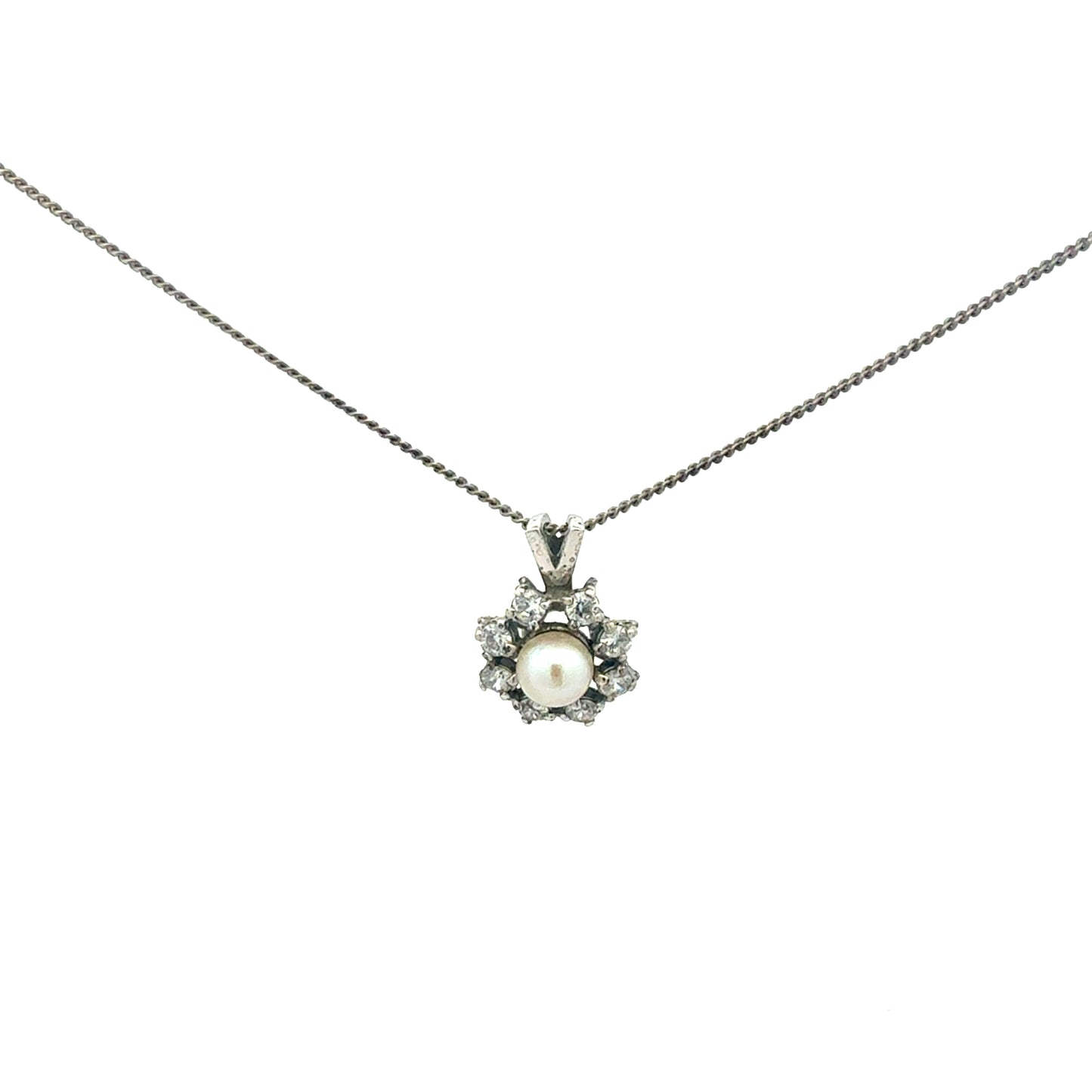 Kette Silber 925 – 3,35 g, 45 cm mit Perlen- und Zirkonia-Anhänger