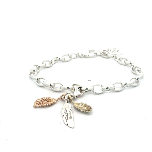 Thomas Sabo Armband aus 925 Sterling Silber mit rosévergoldetem Blatt-Anhänger, 20 cm Länge
