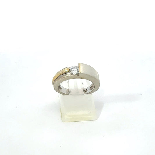 Ring Silber 925 – 4,89 g – Größe 52 – teilvergoldet mit Zirkonia Ring Juwelier Alen