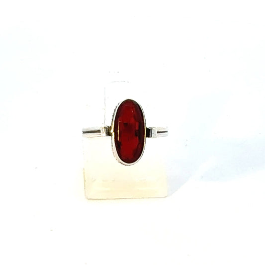 925er Silberring mit rotem Stein Größe 48 - Vorderansicht
