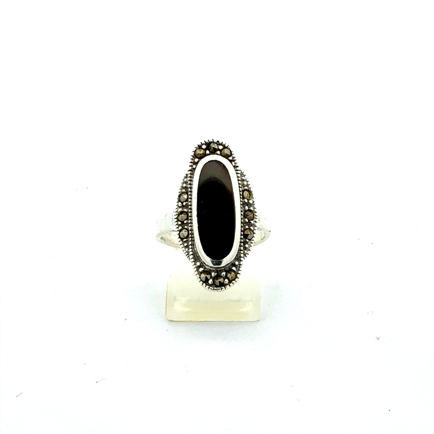 Ring aus 925er Silber mit schwarzem Onyx, Größe 54
